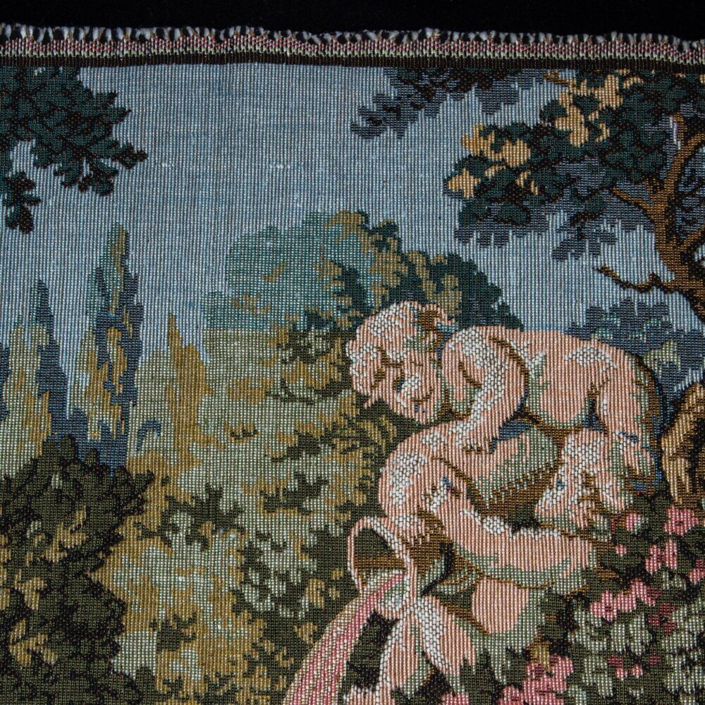 French Aubusson Tapestry Wall Art Pastoral Scene With Musicians & Cherubs 36“X15 - Picture 4 of 6